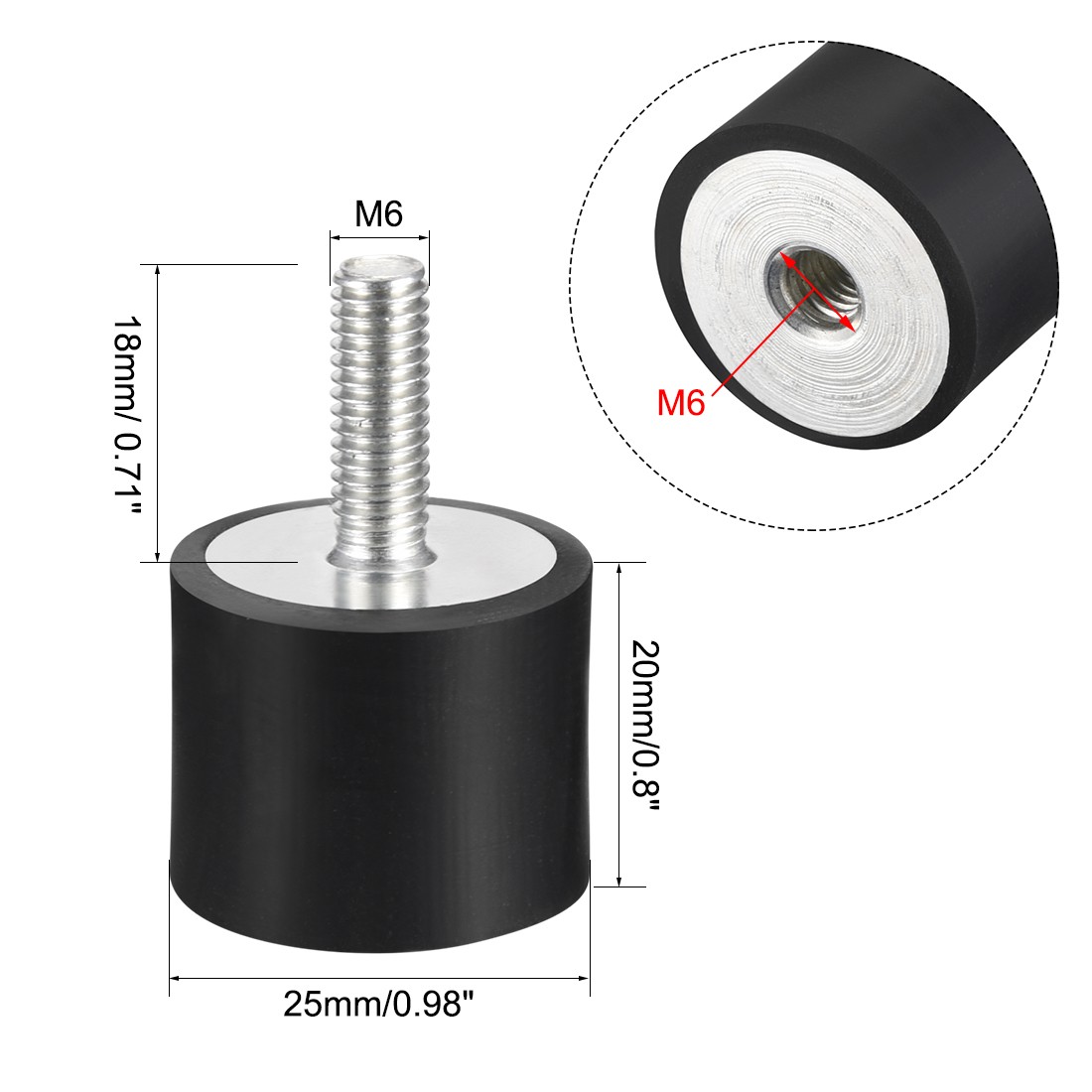M6 Rubber Mounts Shock Absorber Anti Vibration Isolators 25mm x 20mm Black