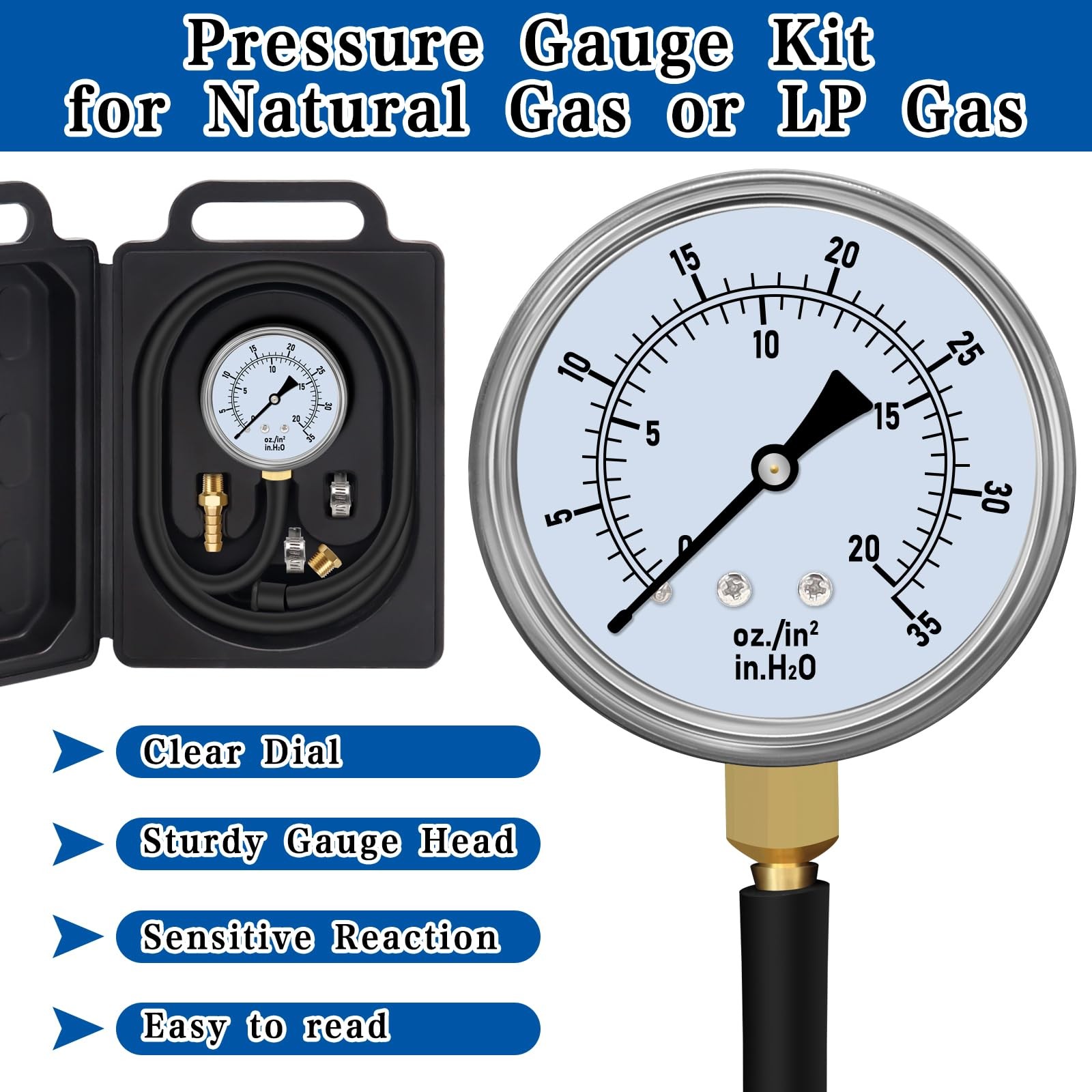 FANOVO Manometer Gas Pressure Tester 0-35» WC Natural or LP Pressure…