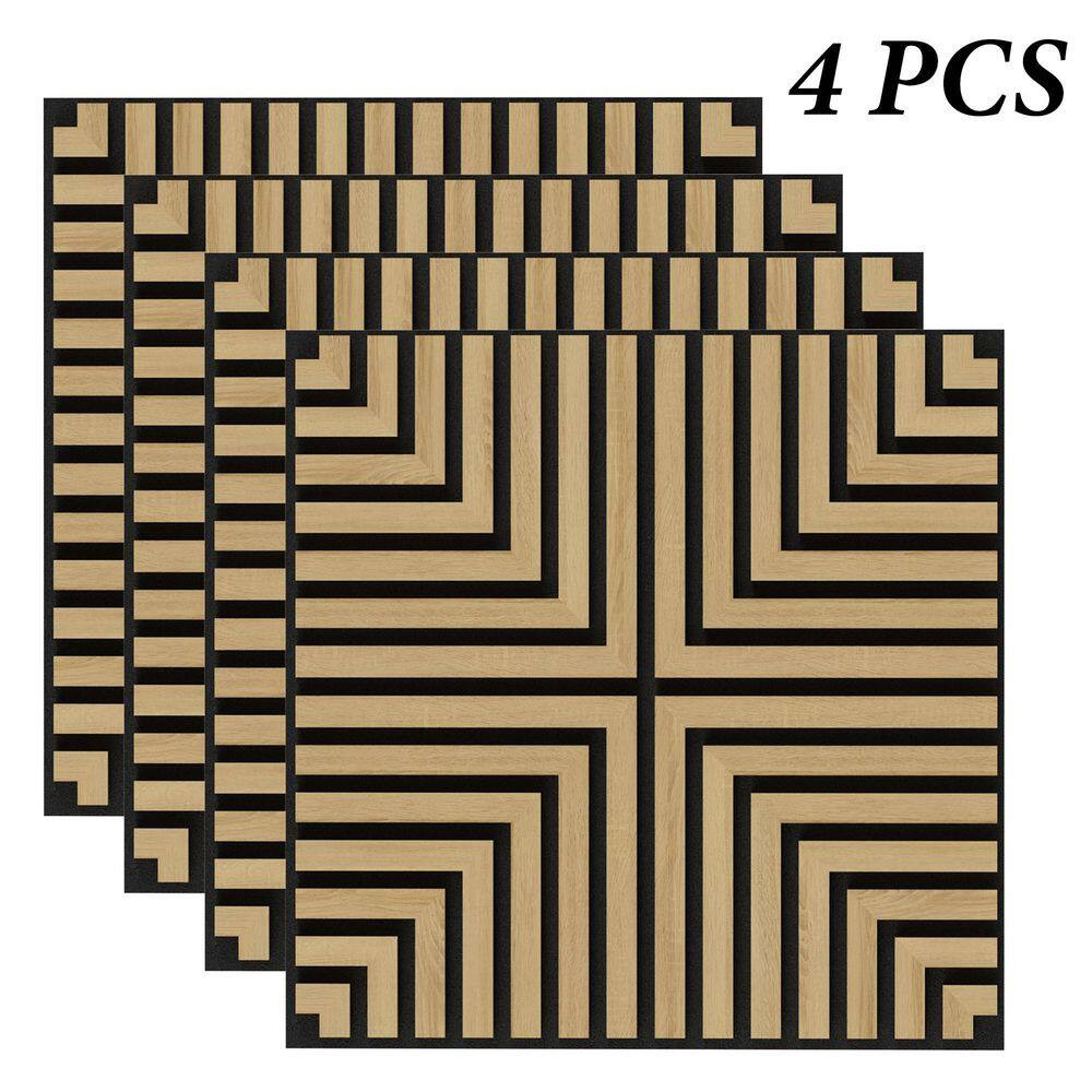 Oak 0.7 In. X 1.97 Ft. X 1.97 Ft. Geometric Acoustic Decorative Wall Paneling (4