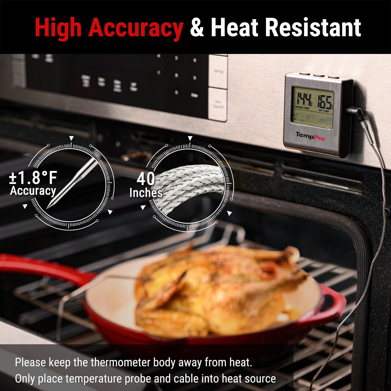 TP16 Large LCD Digital Meat Thermometer for Smoker Oven Kitchen BBQ Grill The…