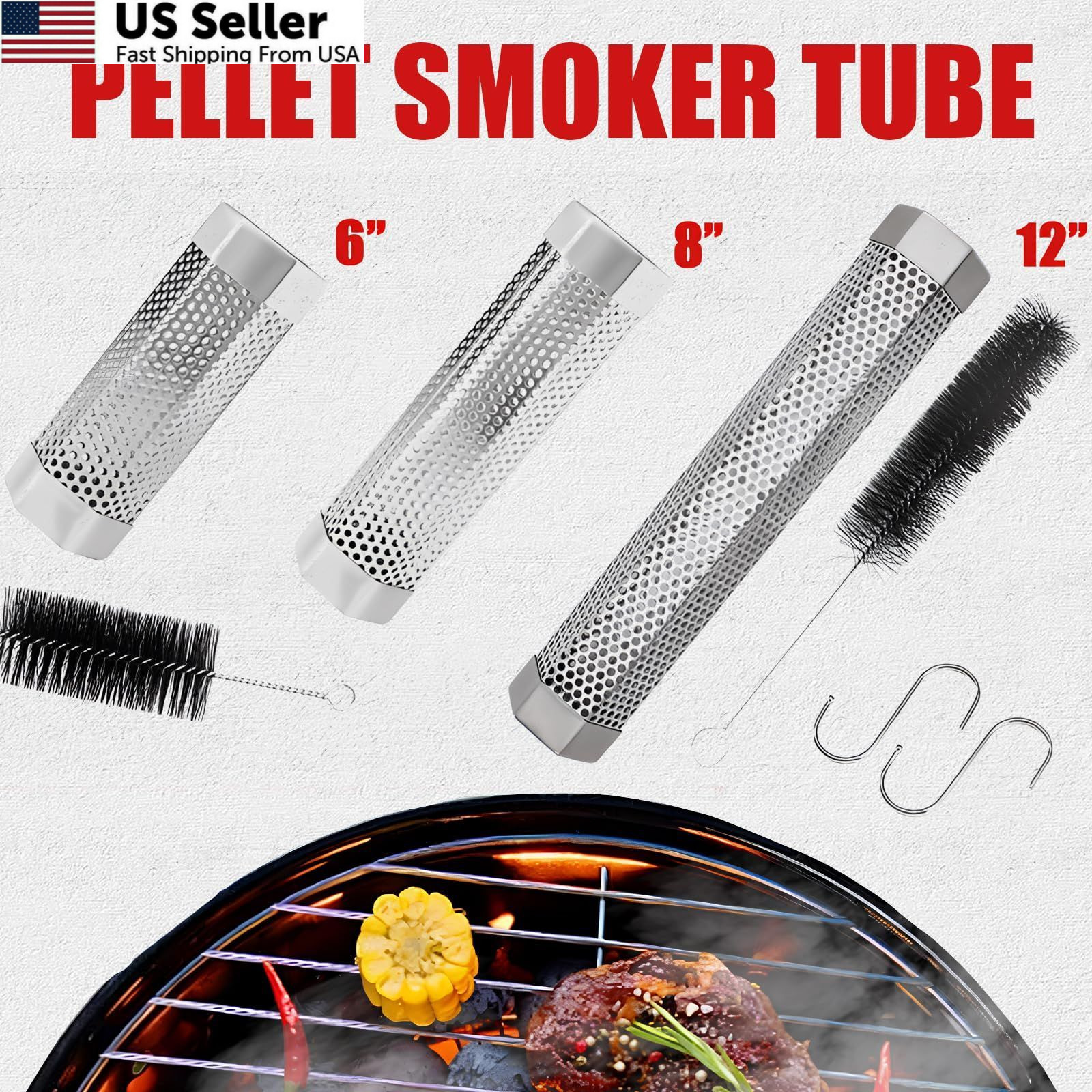 SHIKORI Smoker Tube, Stainless Steel Pellet 6.1*2.16*1.96 in, 6 in