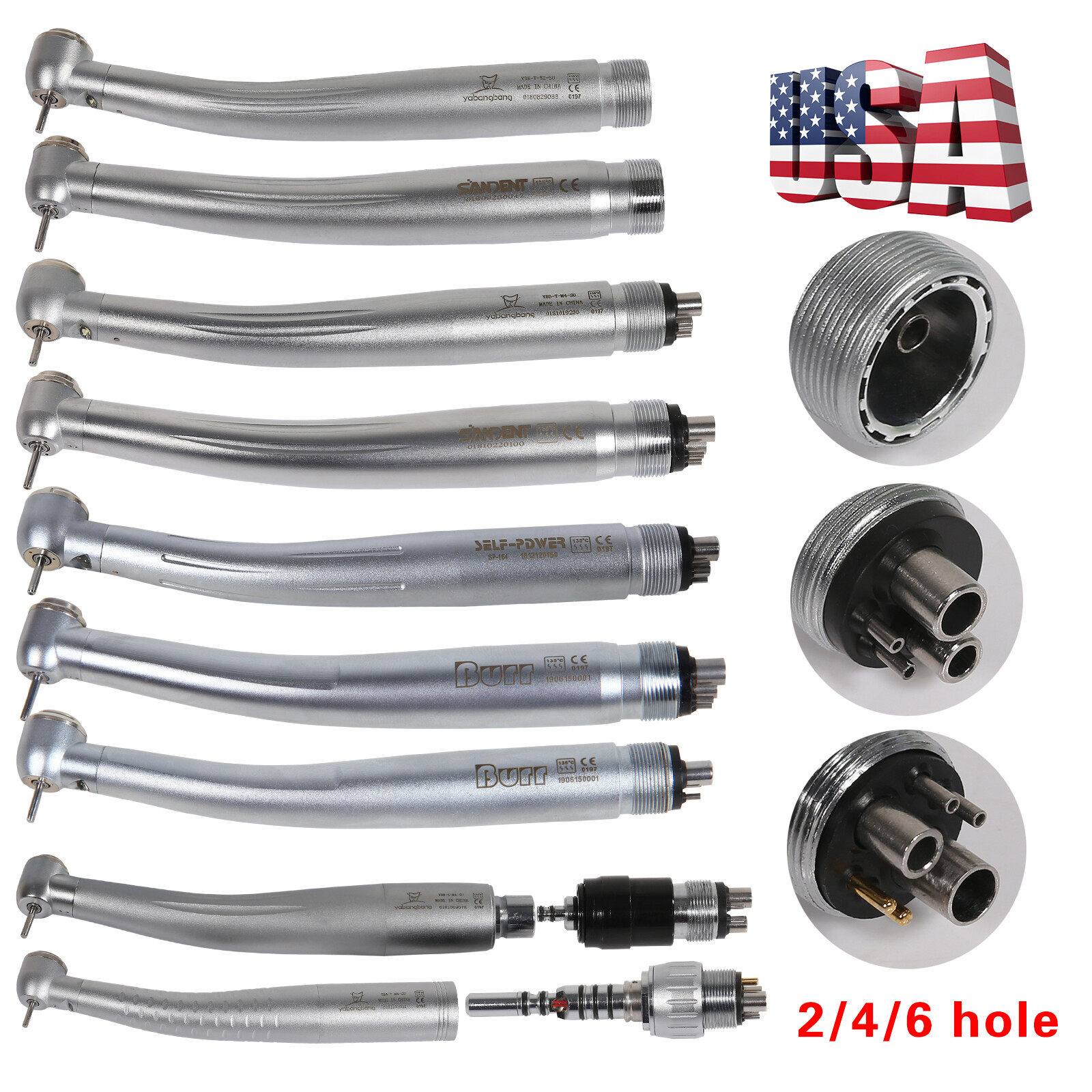 Dental High Speed/Fiber Optic LED/E-generator Turbine Handpiece Push 2/4/6H mx