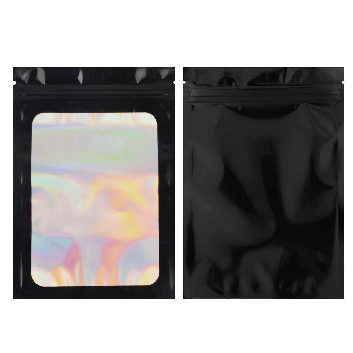 100x Holographic Mylar Foil Bag Resealable Ziplock Pouch Packaging Clear Front