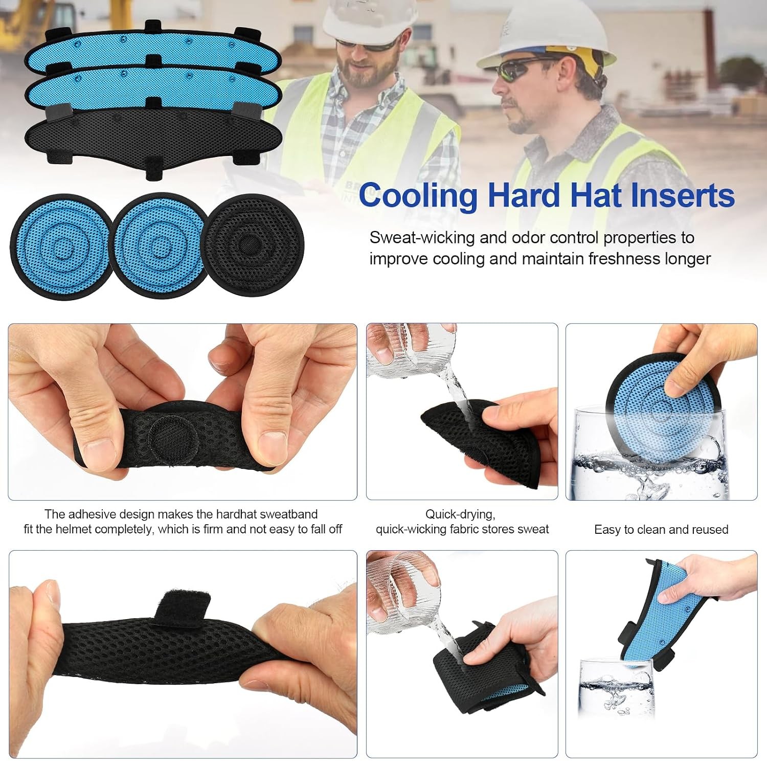 Washable Reusable Hard Hat Top Pads and Sweatbands Safety Helmet Accessories