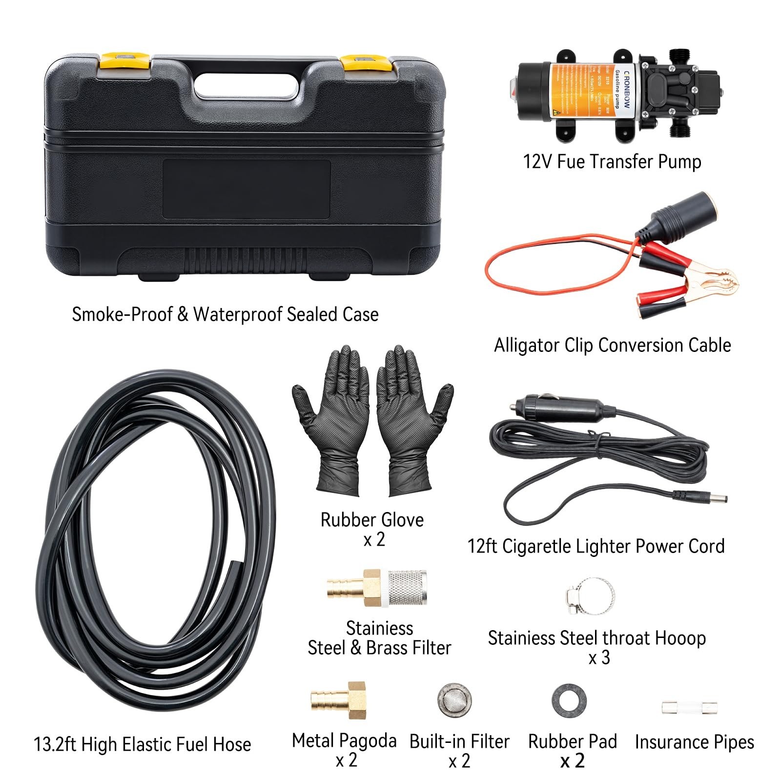 12V Electric Fuel Transfer Pump Kit – 90 GPH Gas & Diesel, Portable with Hose &