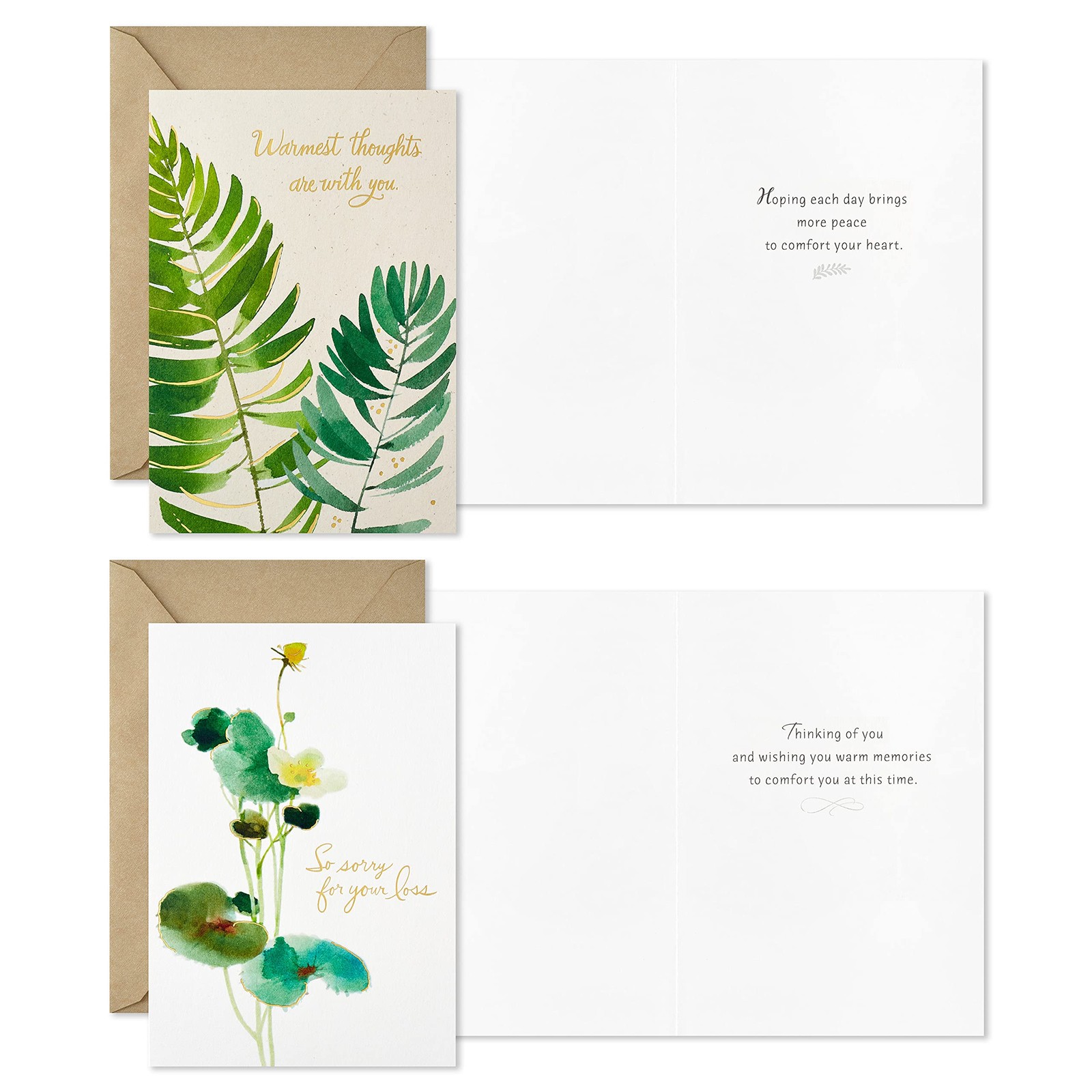 Hallmark Sympathy Cards 5 inches x 7.2 inches, Watercolor Greenery