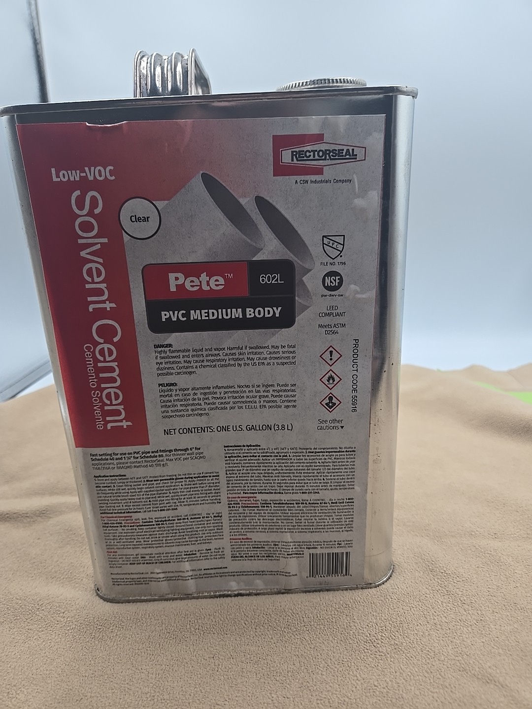 Solvent Cement Pete Pvc Medium Body. 1 Gal 3.8L New