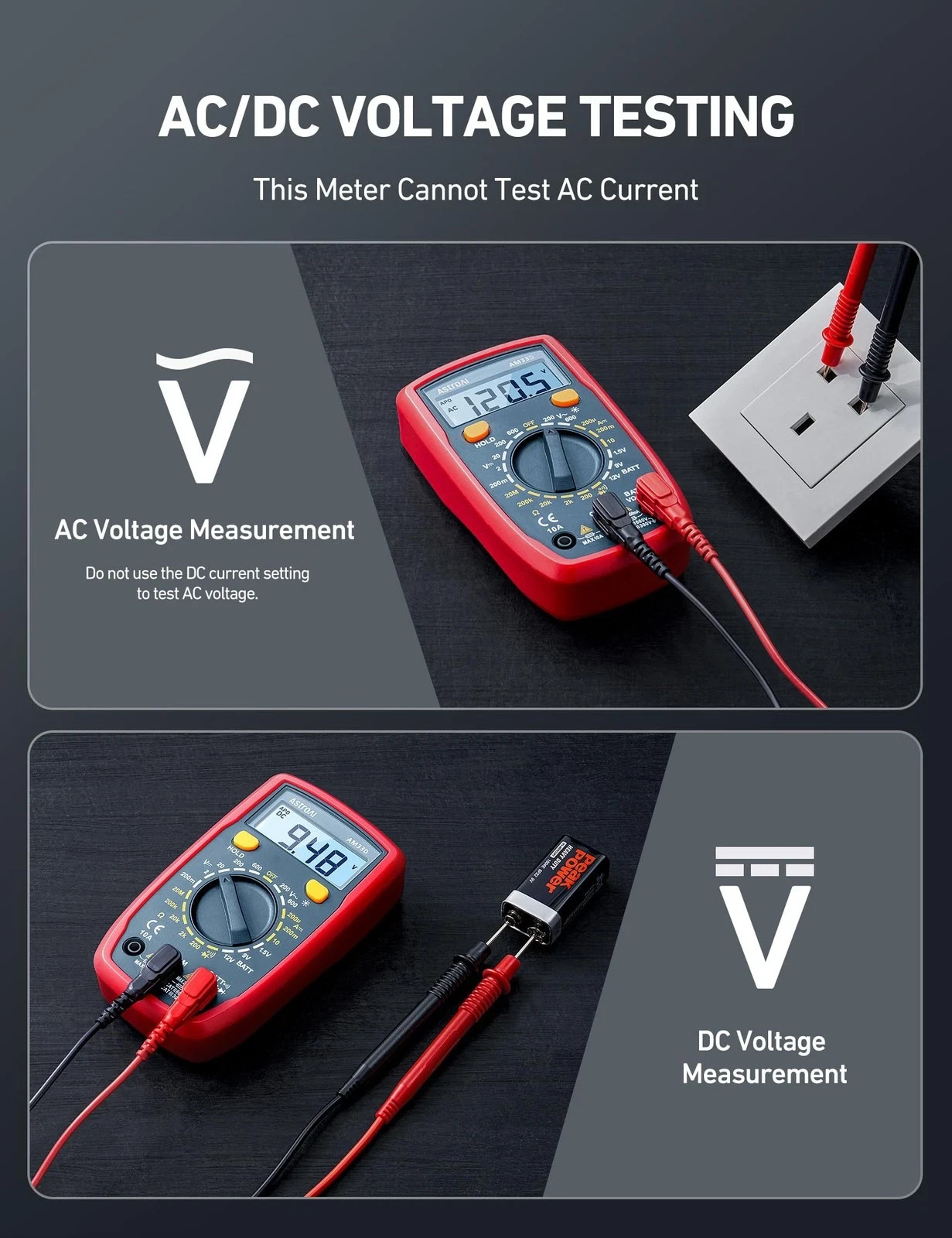 Digital Multimeter Tester 2000 Counts with DC AC Voltmeter and Ohm Volt Amp Mete