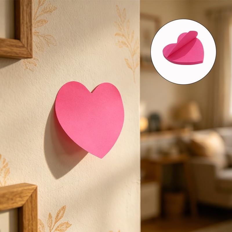 6 Pcs Pink Sticky Notes, Heart Shaped Pink Post It Notes -Stick, Cute Heart S…