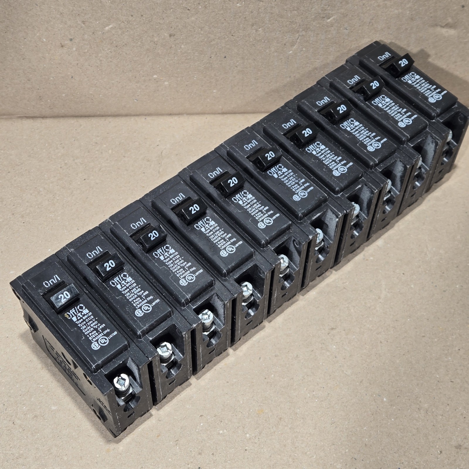 10 NEW – Eaton BR120 20 Amp 120/240 VAC 1 Pole Type BR Plug- On Circuit Breaker