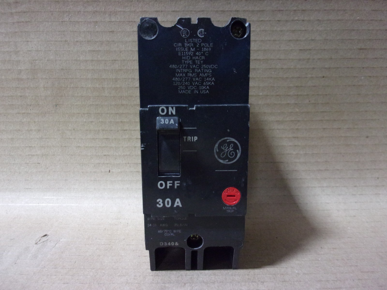 NEW GE TEY TEY230 2 POLE 30 AMP 480/277V SILK SCREEN CIRCUIT BREAKER NTO