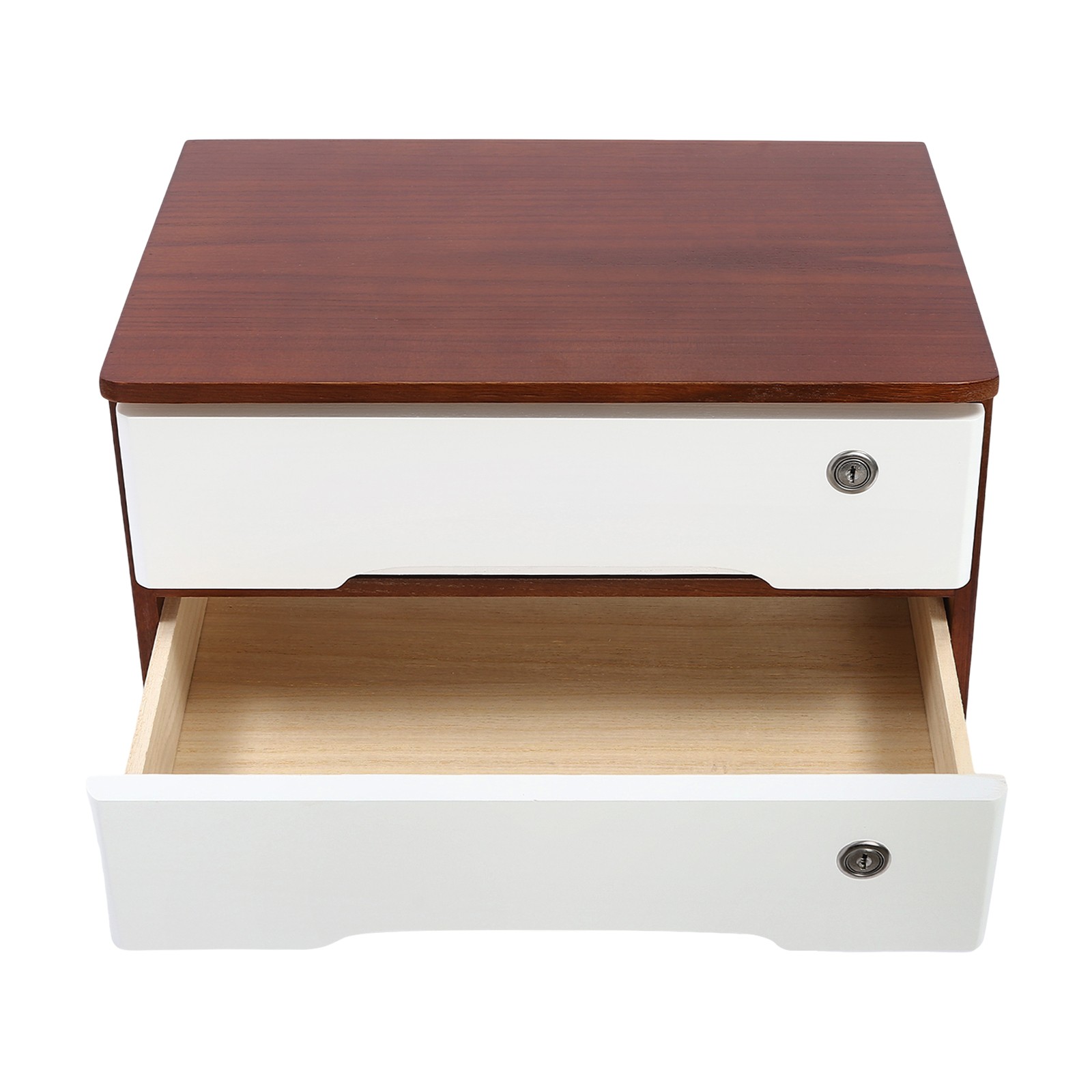 Premium Tung Wood Desktop Organizer 2 Tier Lockable Drawers Storage Solution