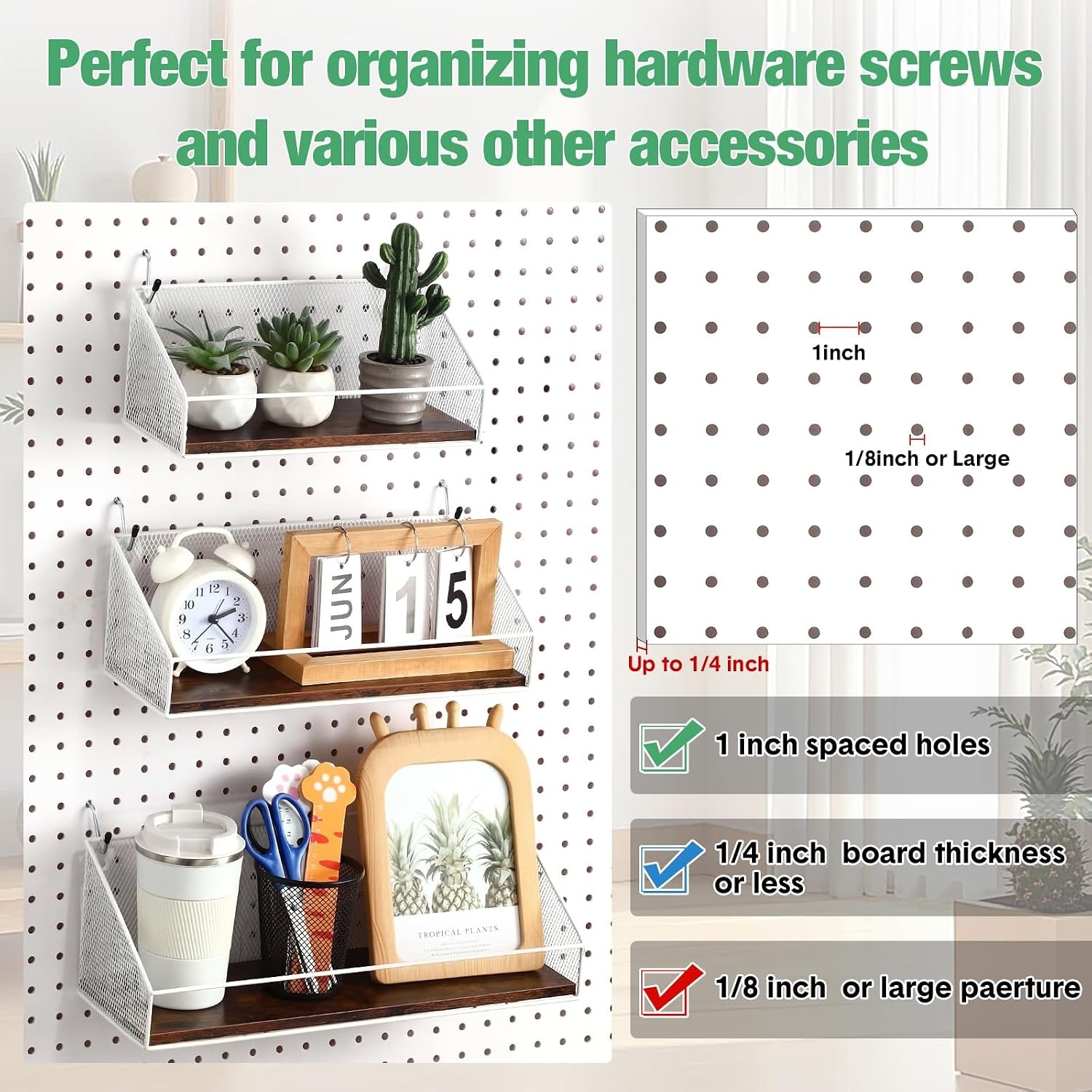 Pegboard Accessories 3 Pack Baskets Wood Shelves Hooks for Garage Home US