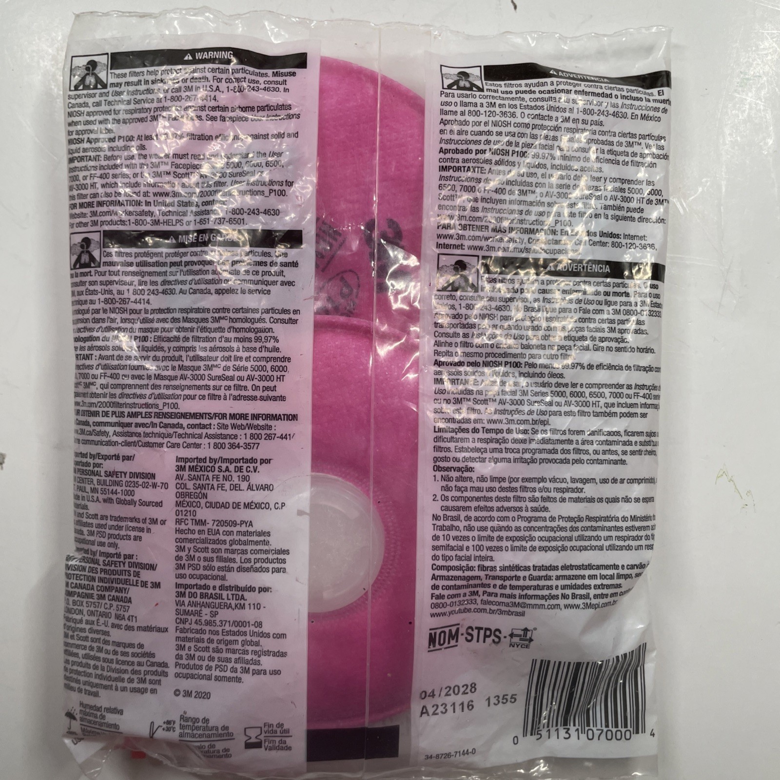 3M Particulate Filter P100 Organic Vapor Relief Qty One Pair 2091/07000 04/2028