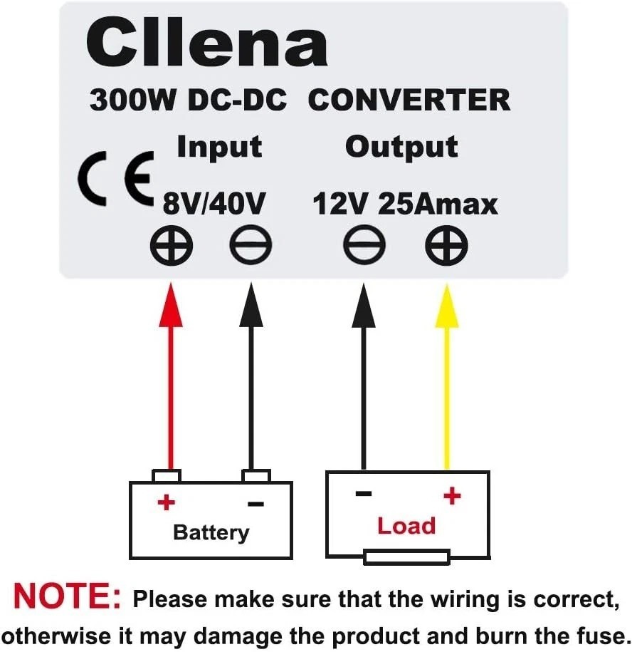 DC 8-40V to 12V 25A 300W Step Up/Down Regulator, Waterproof, High Efficiency
