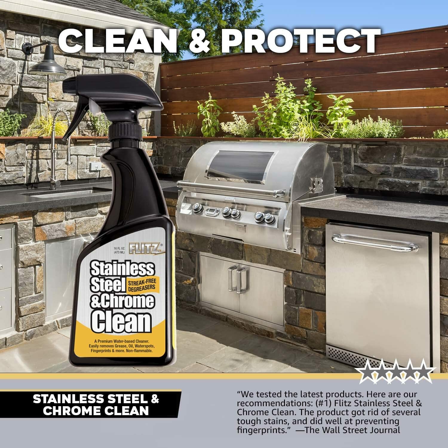 FLITZ Stainless Steel & Chrome Cleaner 32oz/946ml Spray Bottle (See Video)