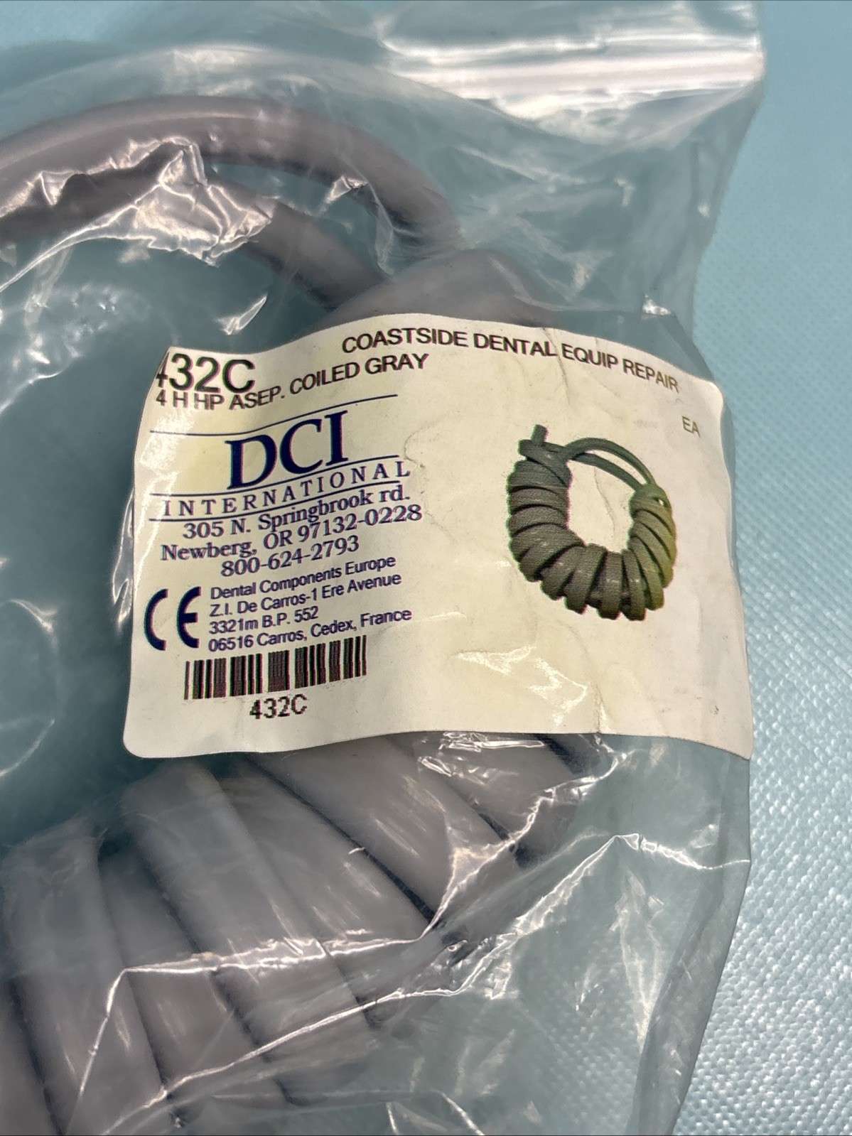 4 Hole Coiled Handpiece Tubing 7′ DCI 432C Gray – NEW