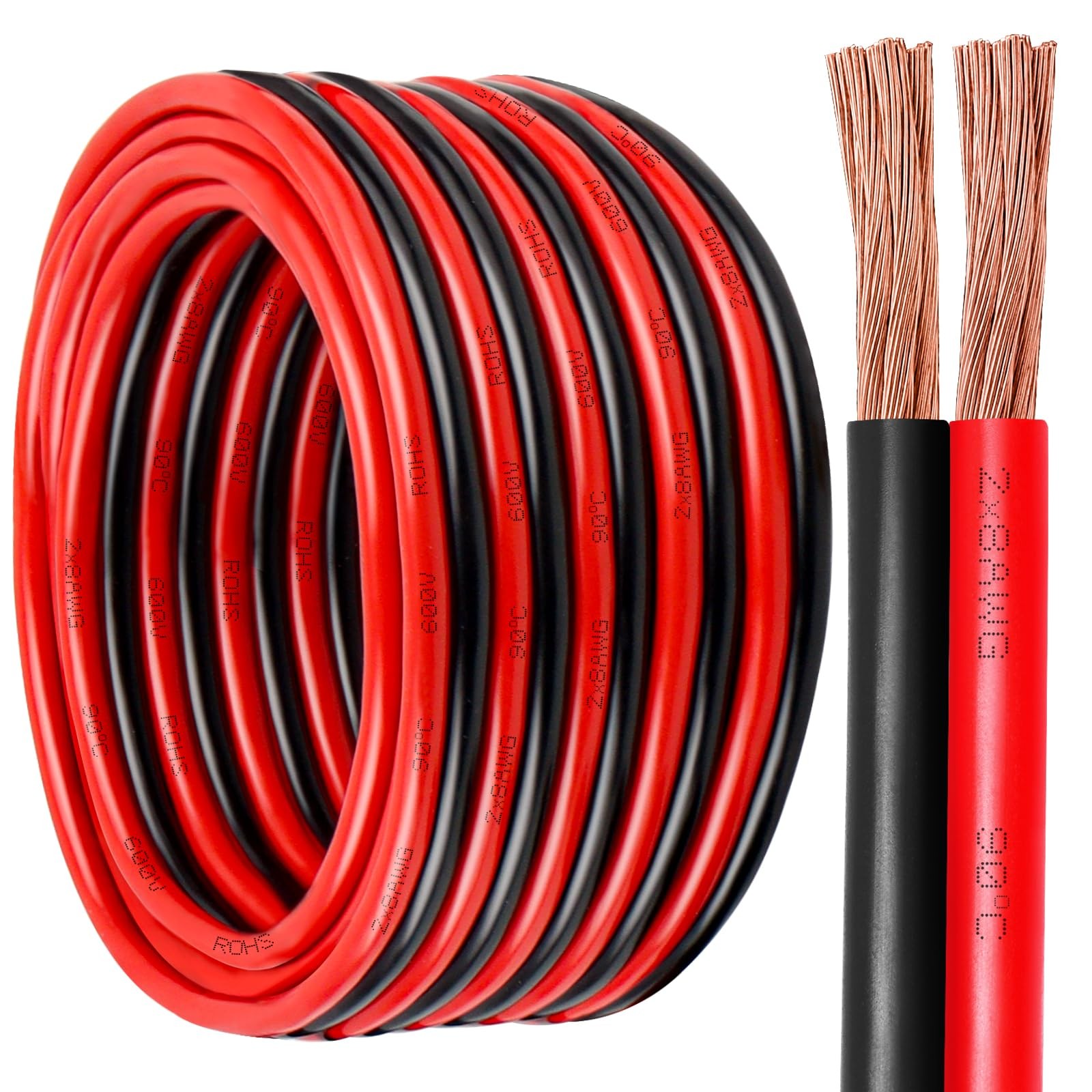 8 Gauge Wire 2 Conductors Copper Wire, 8 AWG Battery Cable Oxygen Free Copper…