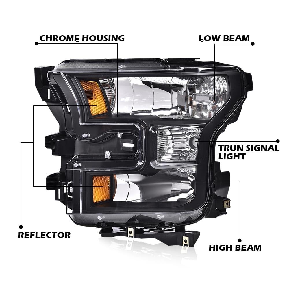 Headlights For 2015-17 Ford F150 Front Clear Lens Black Housing Amber Reflector