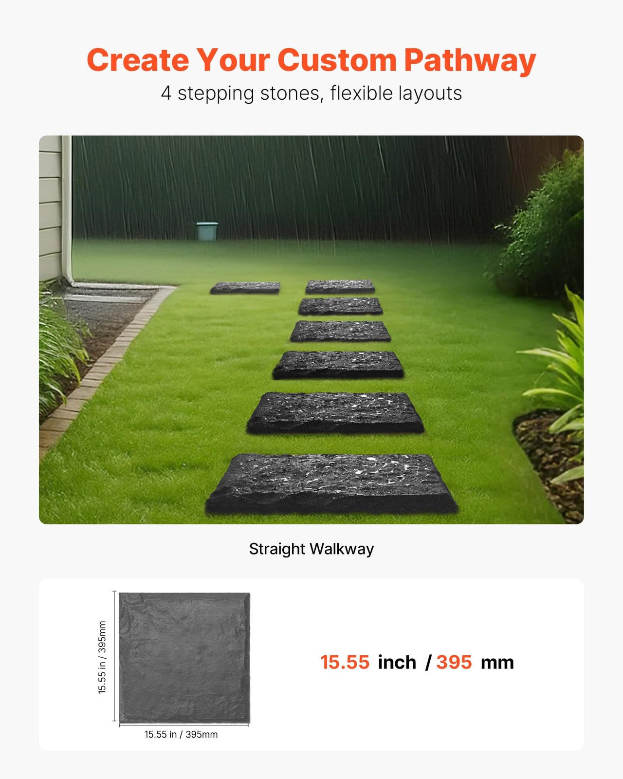VEVOR Garden Stepping Stones, 4Pcs 15.5 x 15.5 in, Decorative Stepping Stones wi