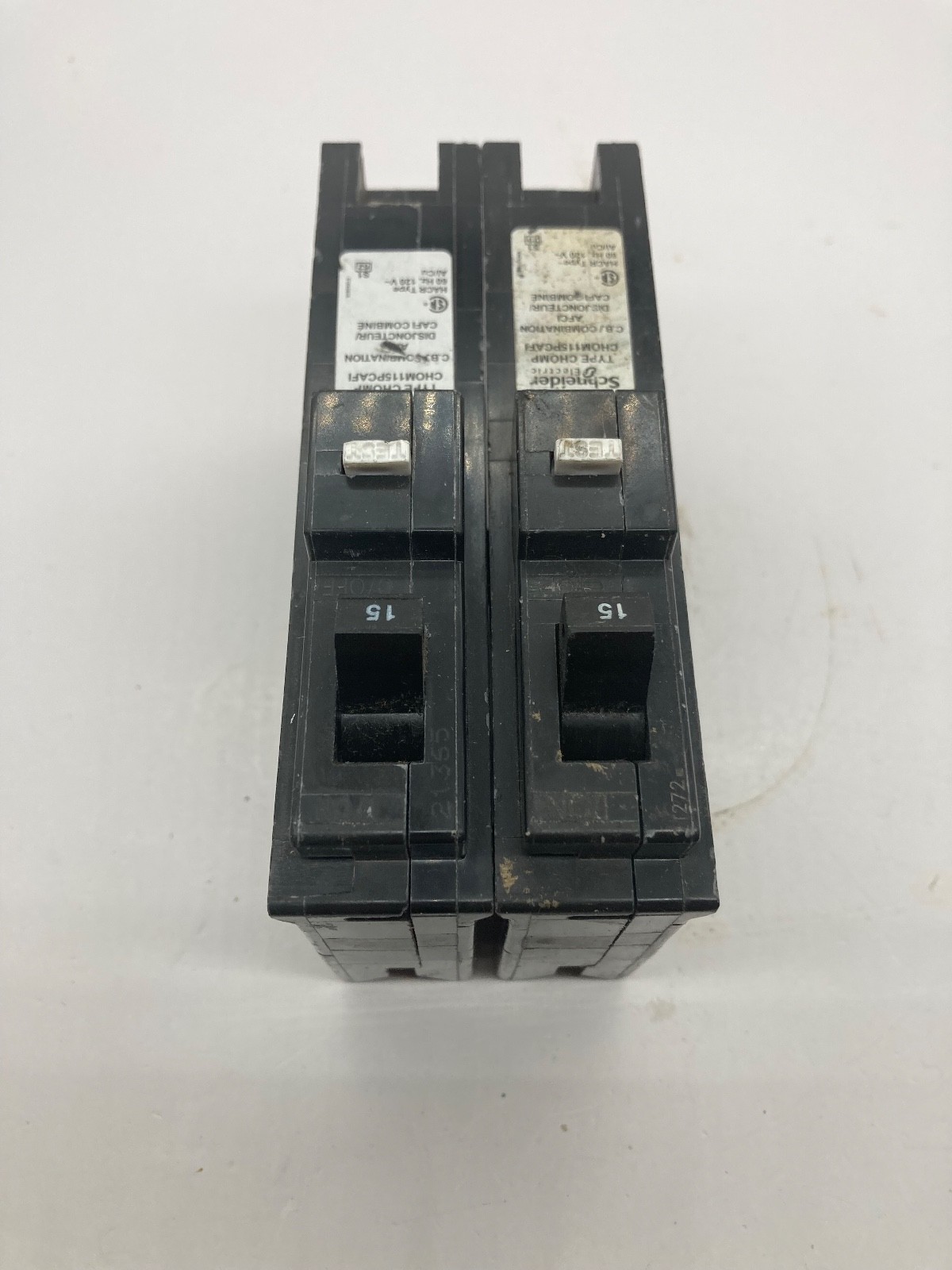 2X Schneider CHOM115PCAFI 1P Plug In Neutral Arc Fault Combination AFCI Breaker