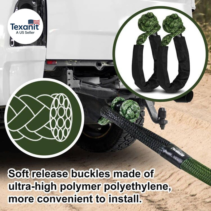 Kinetic Recovery Rope – 1″ X 20Ft (33000Lbs), Tow Rope with Soft Shackle and Glo
