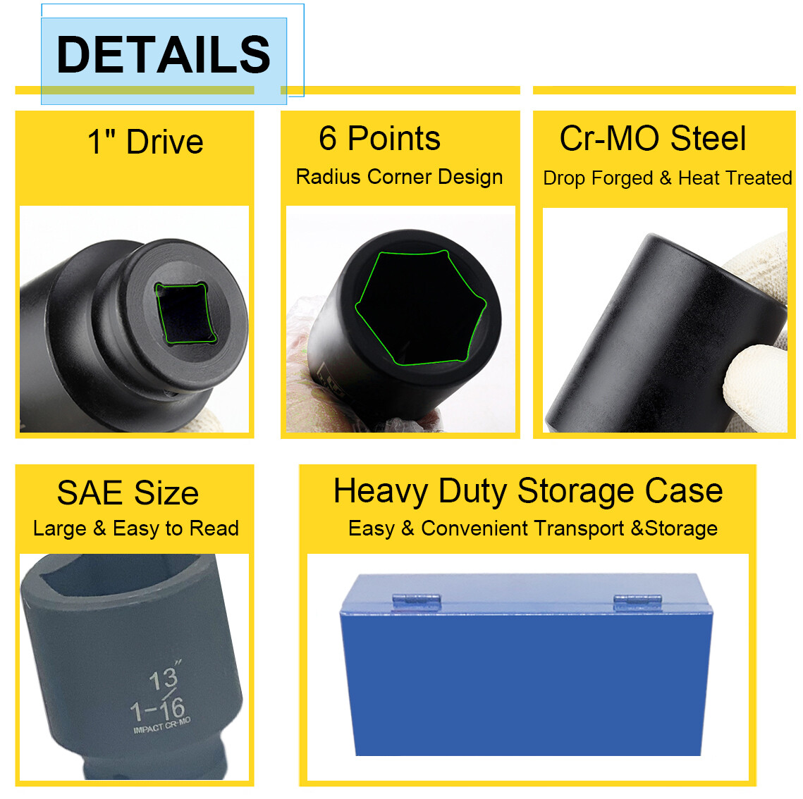 9PC 1″ ONE INCH DRIVE DR DEEP BIG SIZE AIR BLACK IMPACT SOCKET WRENCH TOOL SET