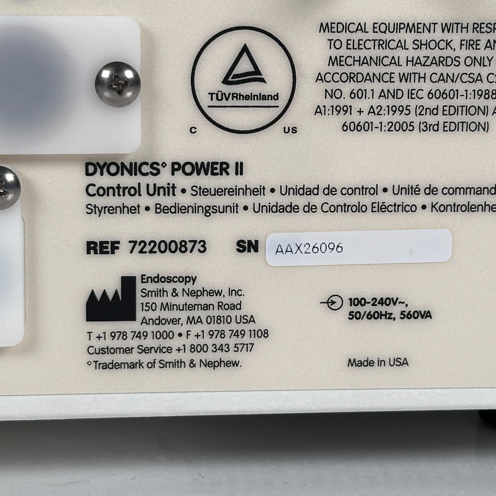 Smith & Nephew Dyonics Power II Control System 72200873