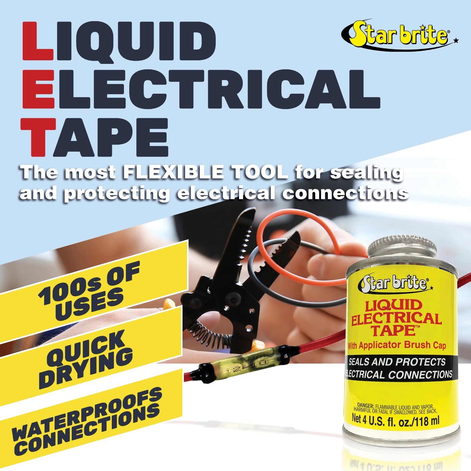 Star Bite Liquid Electrical Tape with Applicator Brush Cap, 4 fl oz.