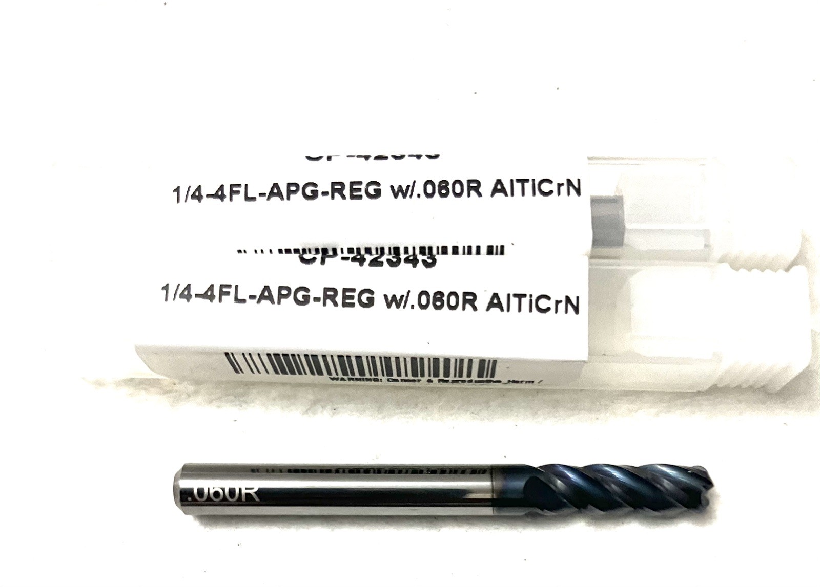 Carbide Plus CP-42343 1/4″ 4FL Corner Radius End Mill .06R Solid Carbide AlTiCrN