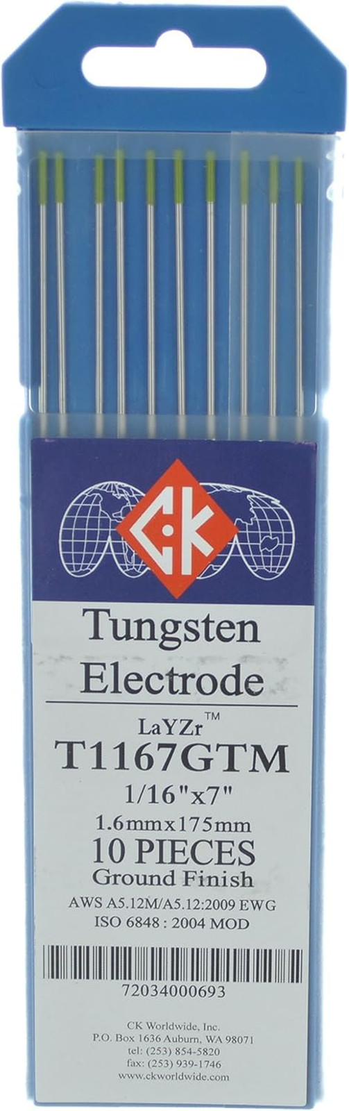 T1167GTM Tungsten Electrode 1/16″ X 7″, 10 Pack – Welding Electrode – Chartreuse
