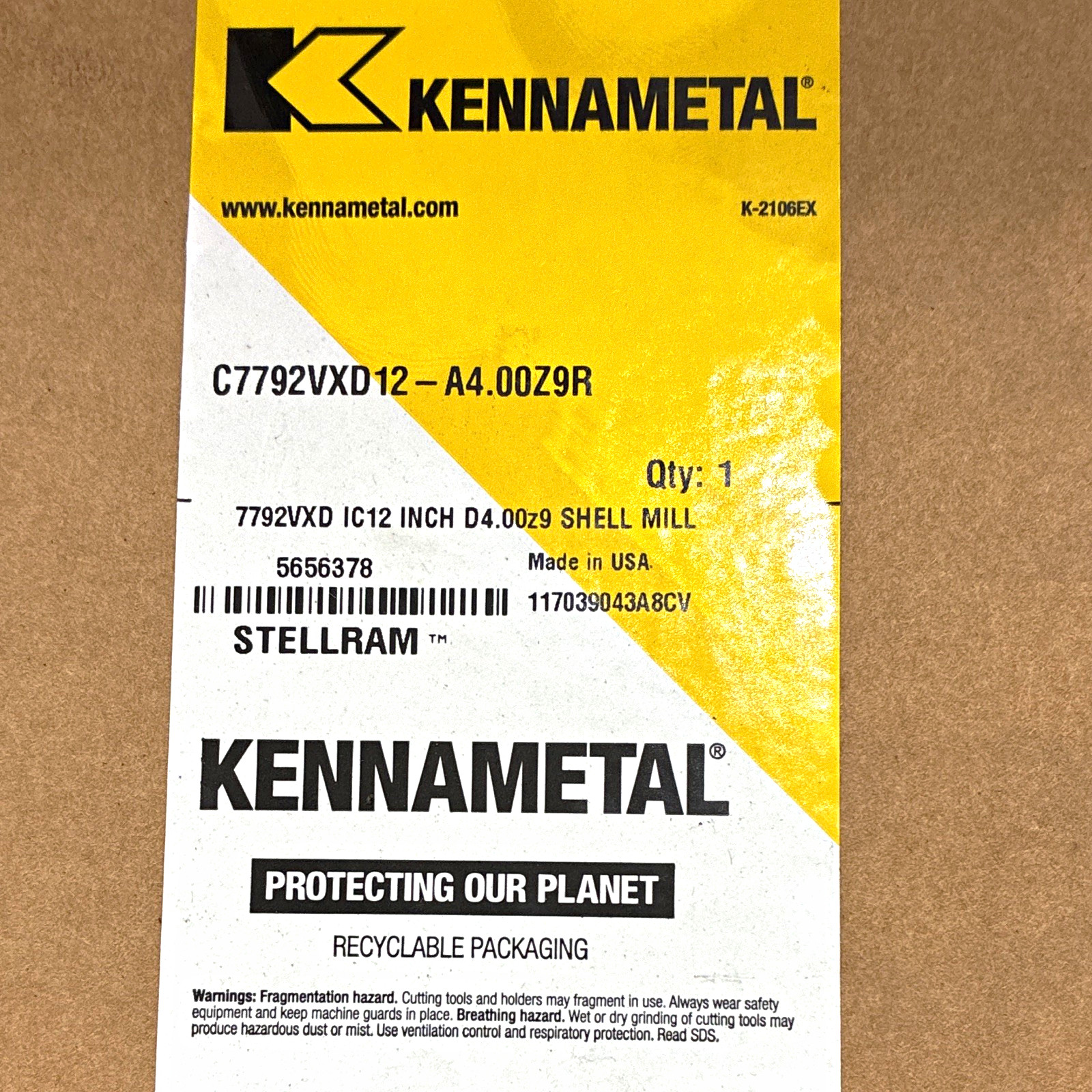 Kennametal 4.00 in Carbide Shell Mill 90° C7792VXD12-A4.00Z9R