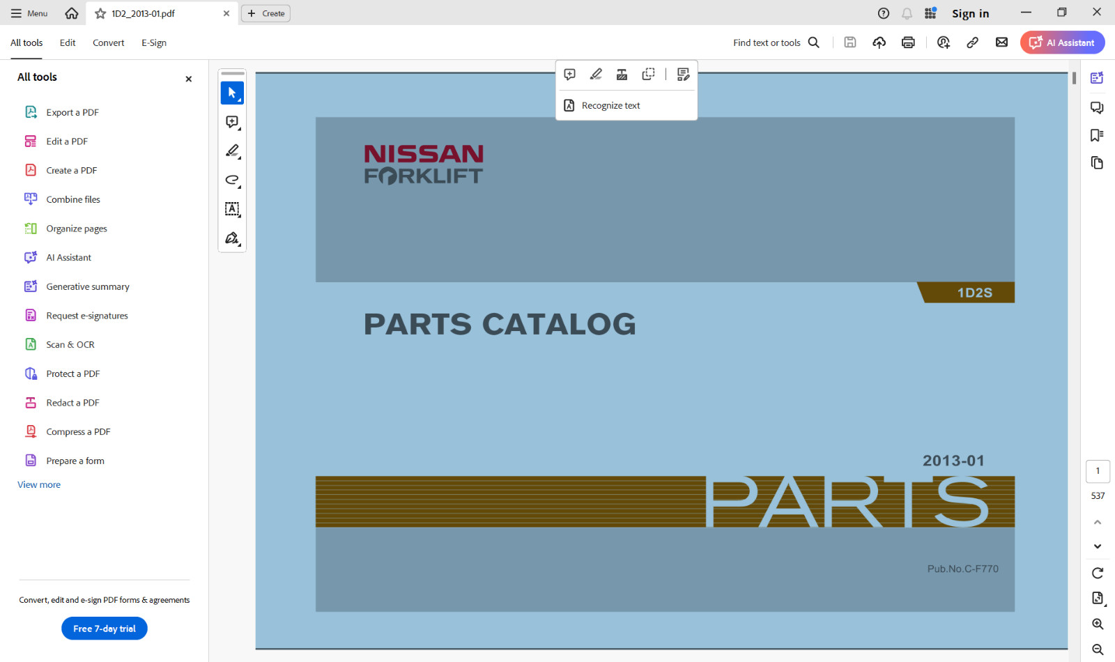NISSAN FORKLIFT Service Manuals-Parts Manuals on a USB Flash Drive.