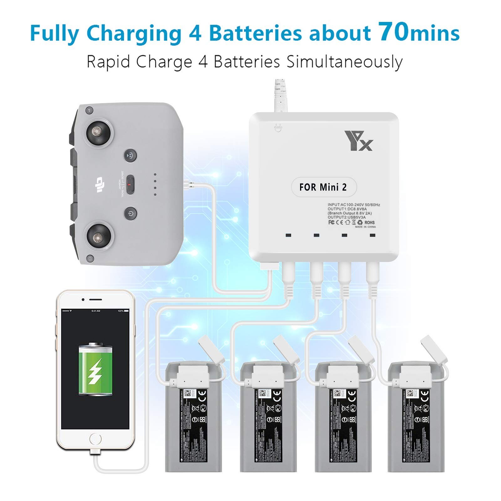 Lyongtech Battery Charger For Dji Mini 4Kmini 2 Se Drone6 In 1 Rapid Multi
