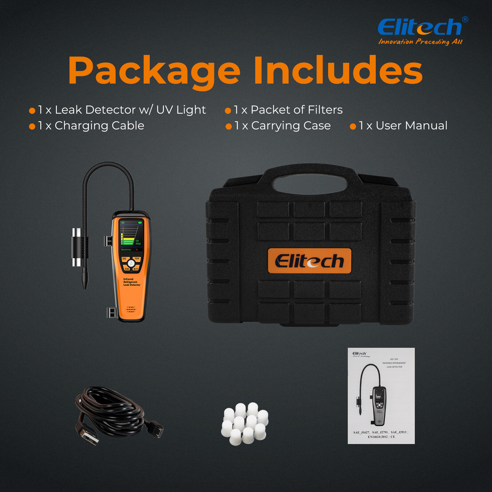 Elitech ILD-300 Advanced Refrigerant Leak Detector Freon Gas Detector W/Case