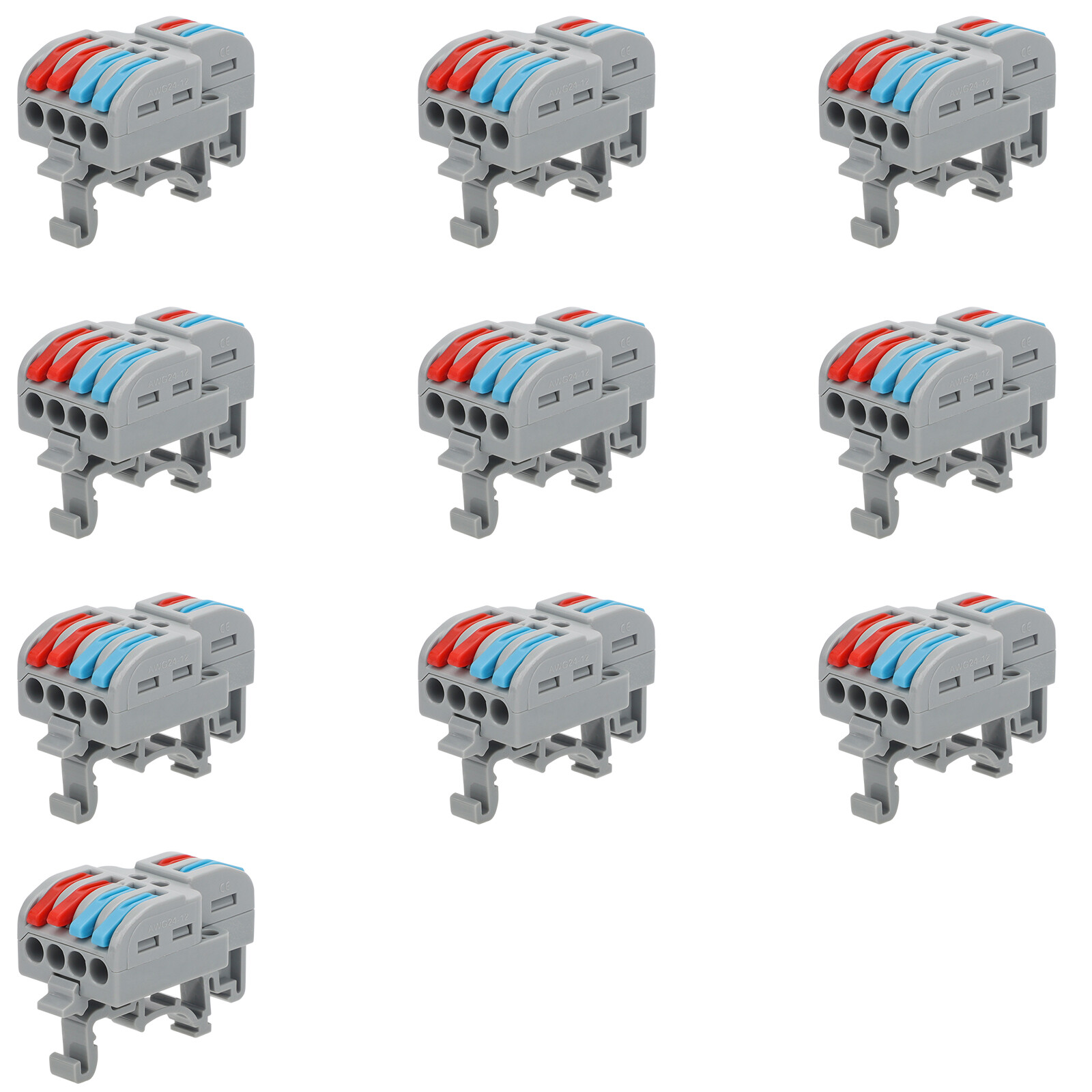 10Pcs 24-12AWG Wire Connectors Spring Lever Terminal Blocks 2 in Multiple out