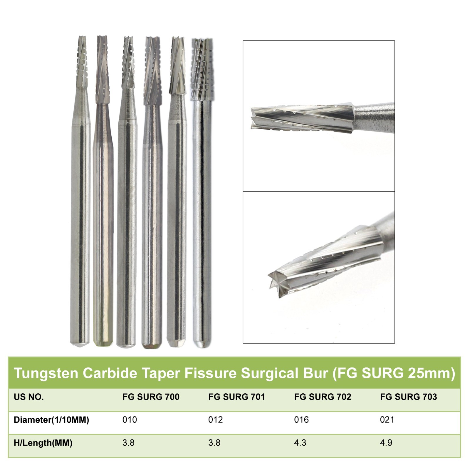 5pcs Prima Wave Dental Carbide Burs High Speed FG 19mm/Surgical FGOS SL 557 25mm