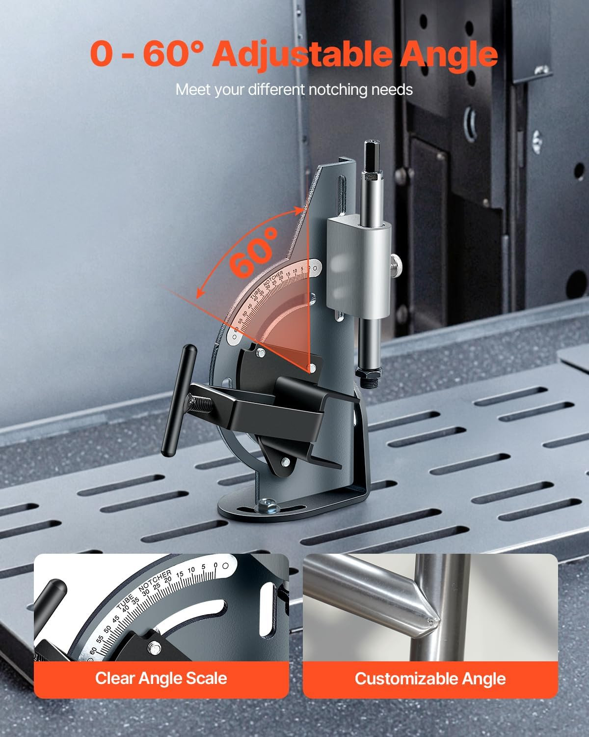 Versatile Adjustable Pipe Notcher for 1/2″ to 2″ Tubing, 0-60° Angles