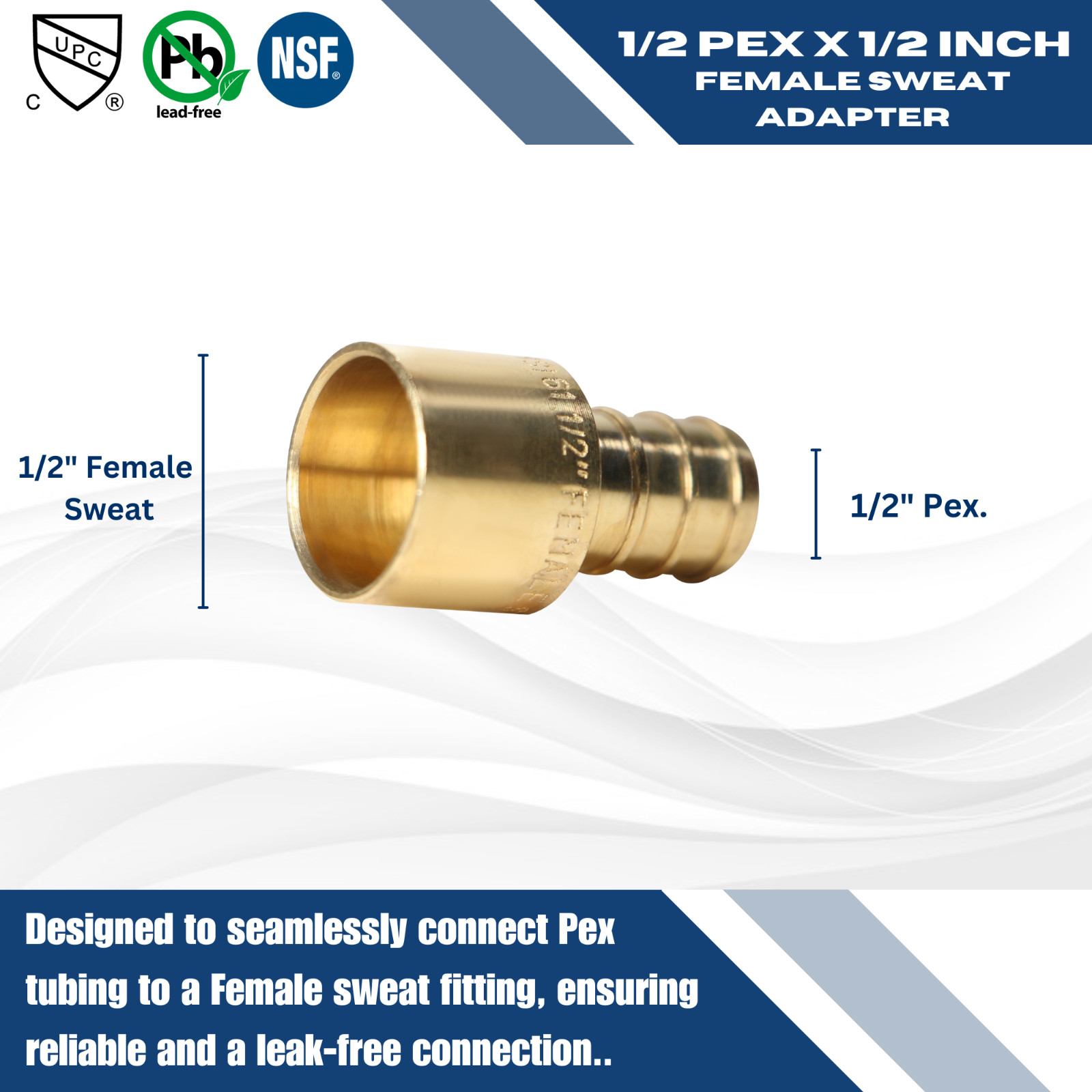 10 Pcs. 1/2″ Pex X 1/2″ Female Sweat Adapter, Half Inch Pex Female Sweat 23-3-6