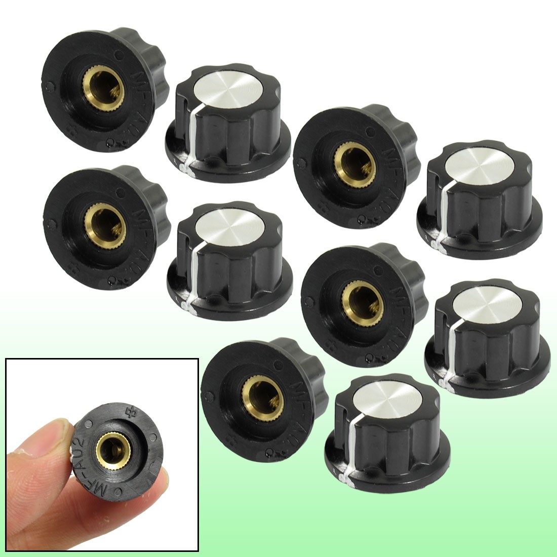 10 x Black Silver Tone 19mm Top Rotary Knobs for 6mm Dia. Shaft Potentiometer