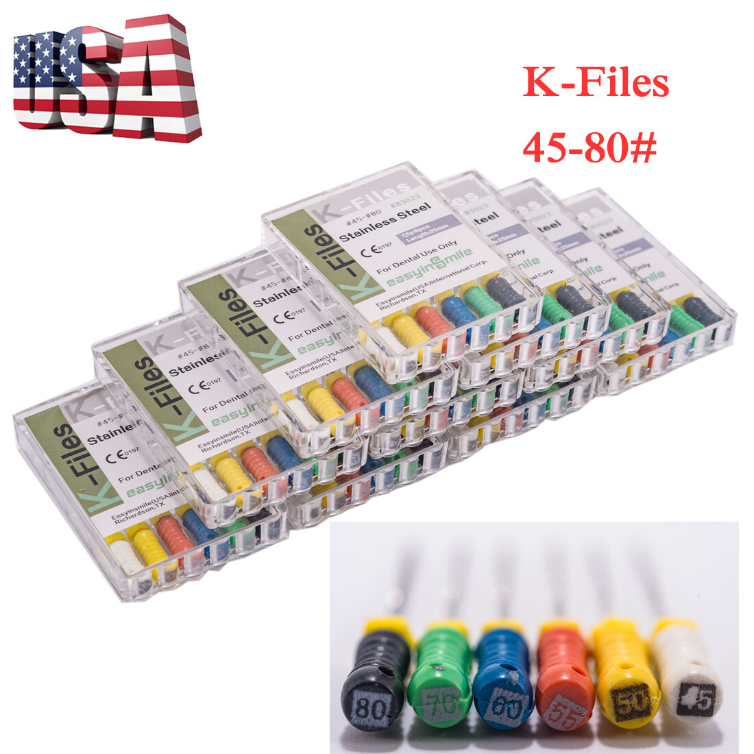 10x Dental K-Files Endo Hand Files Root Canal Stainless Steel 25mm 6/8/10/15-80