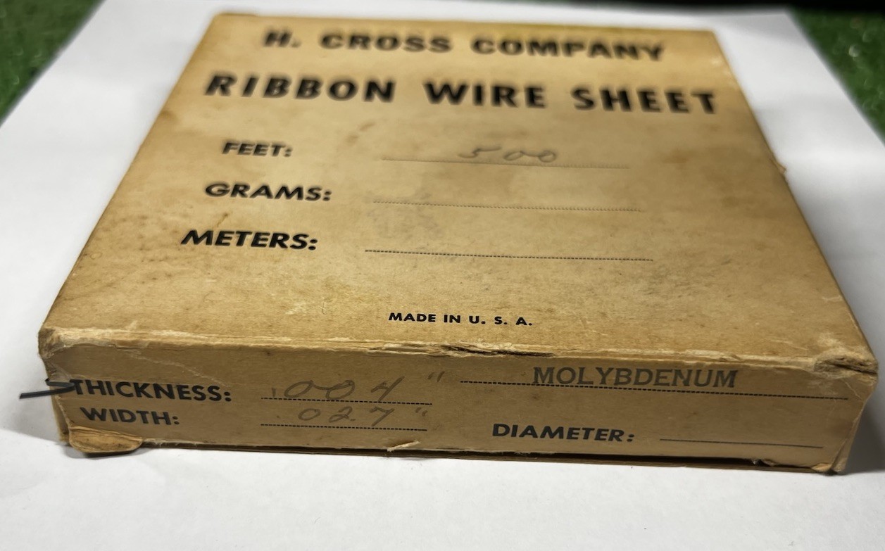 H. Cross Company Molybdenum Ribbon Wire 500 feet 0.004” x 0.027” NEW OLD STOCK