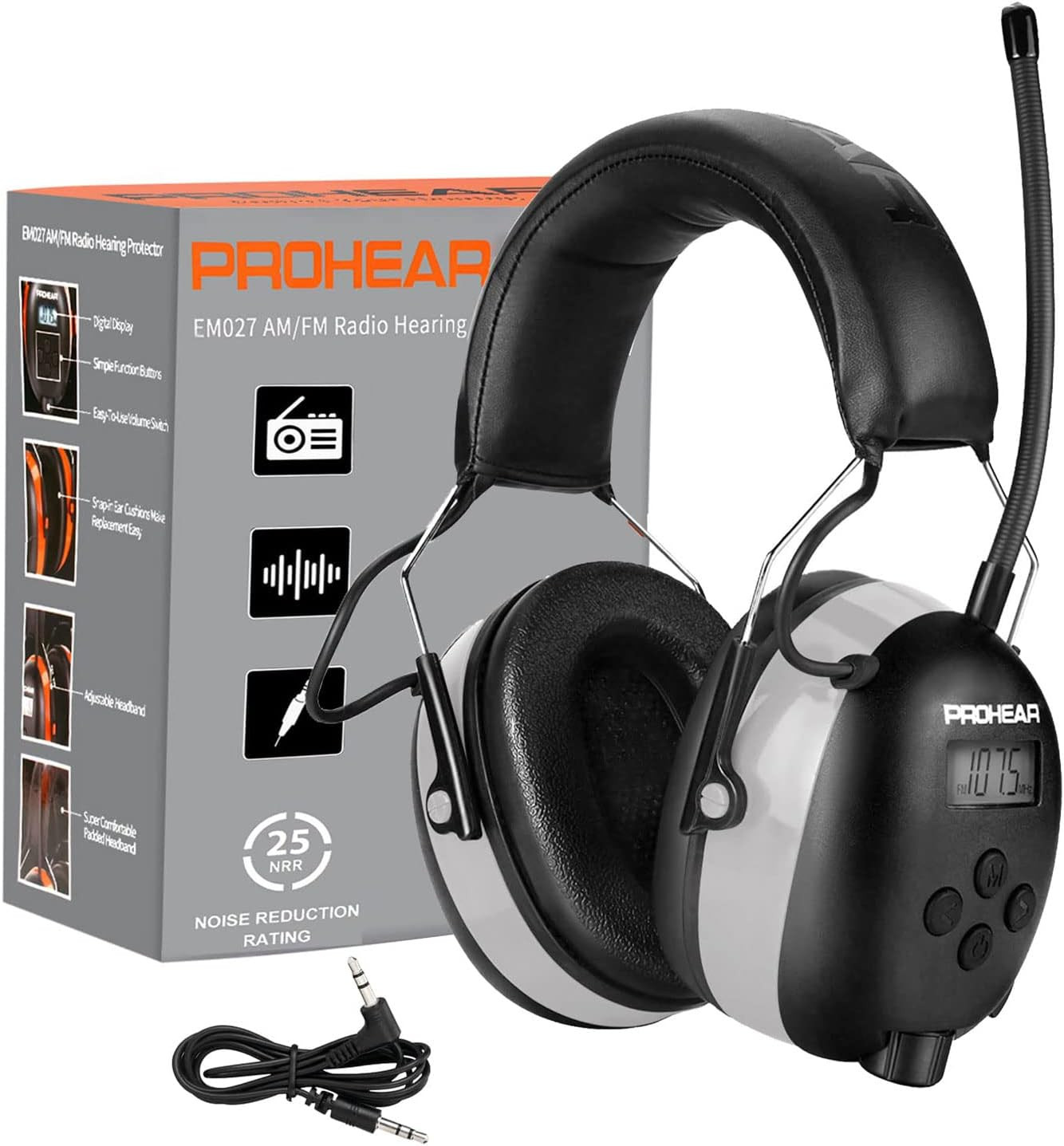 AM FM Digital Ear Protection 25Db NRR Audio Headphones, Noise Reduction Hearing