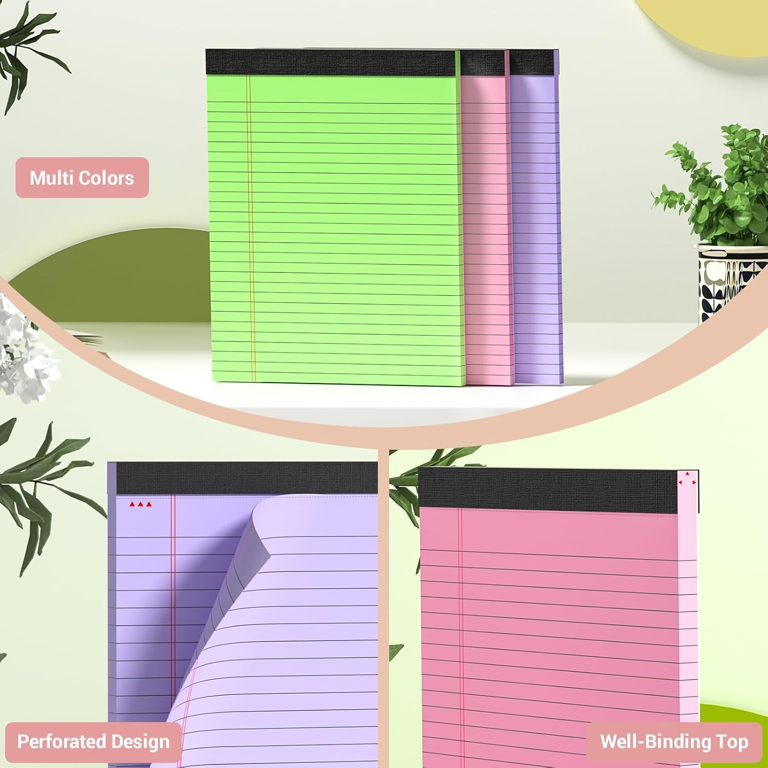 Legal Pads 8.5 x 11 Inch, 6 Pack, Colored Notebook Paper, 8.5 x 11 Colored Legal