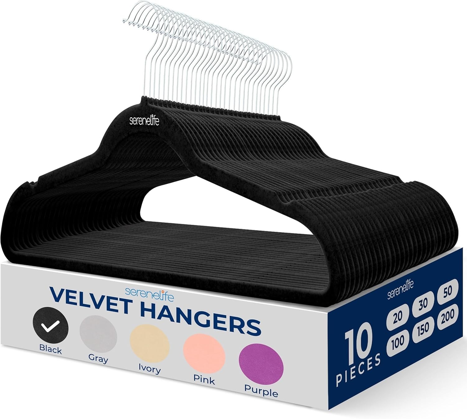 SereneLife Velvet Hangers – 10 Pack, Slim & Space Saving for Closets | Sof