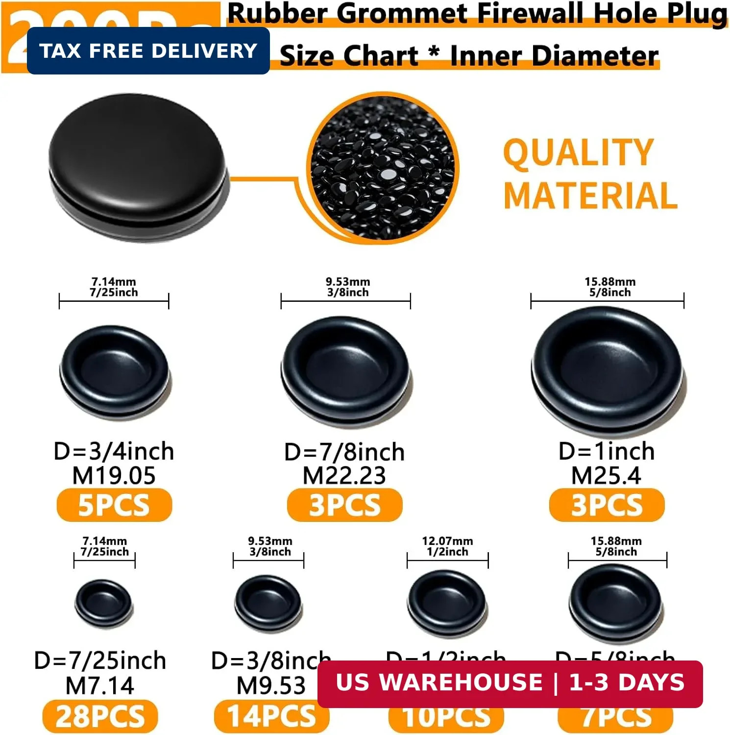 Rubber Grommet Kit 70 Pack – 7 Sizes Firewall Rubber Hole Plugs Rubber Grommets