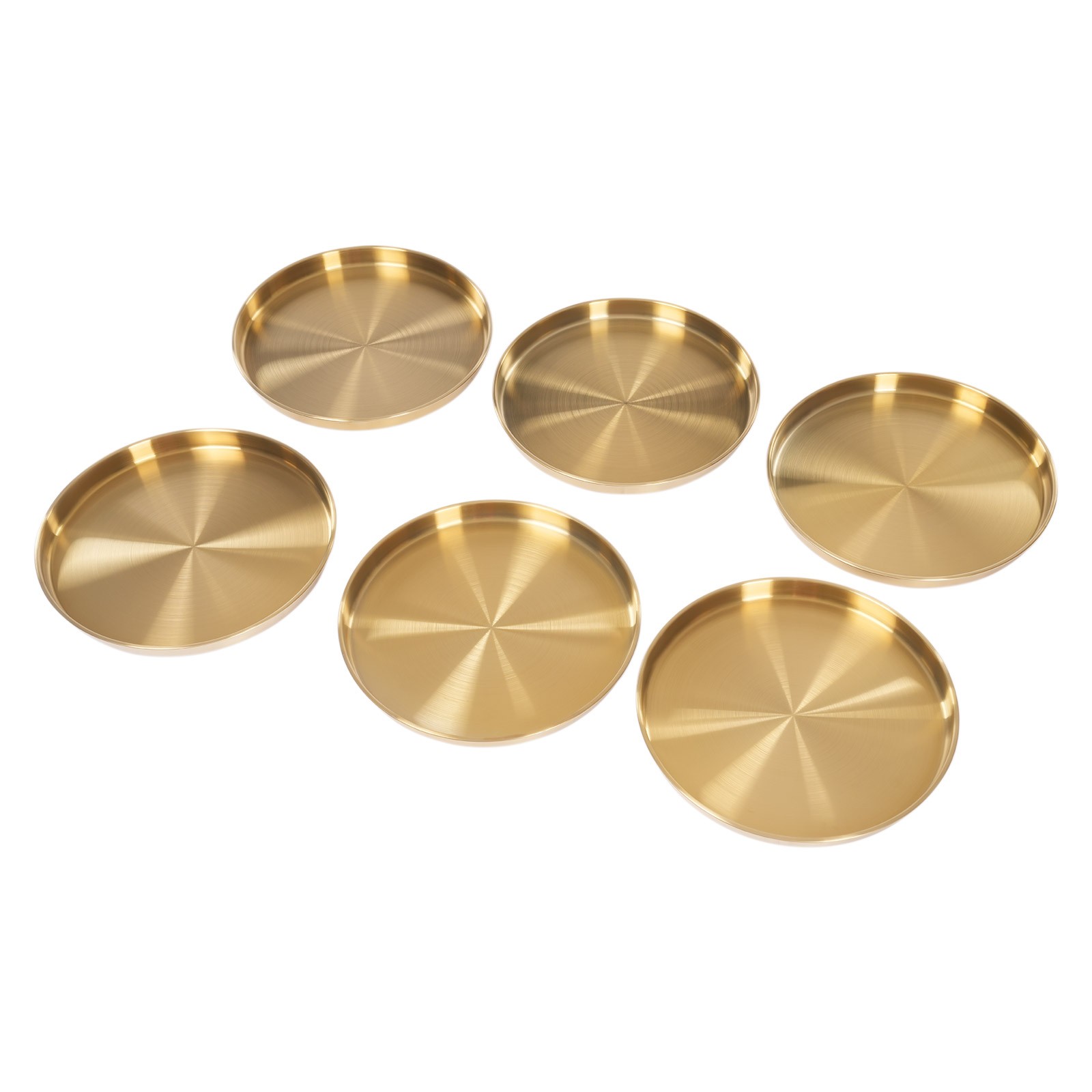 6Pcs Round Serving Trays Stainless Steel Table Tray Gold Decorative Tray