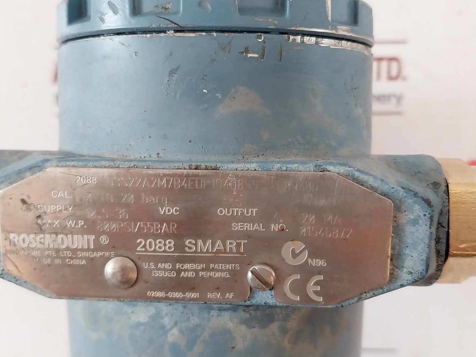 Rosemount 2088 Smart Pressure Transmitter 800Psi/55Bar 03031-0332-0003