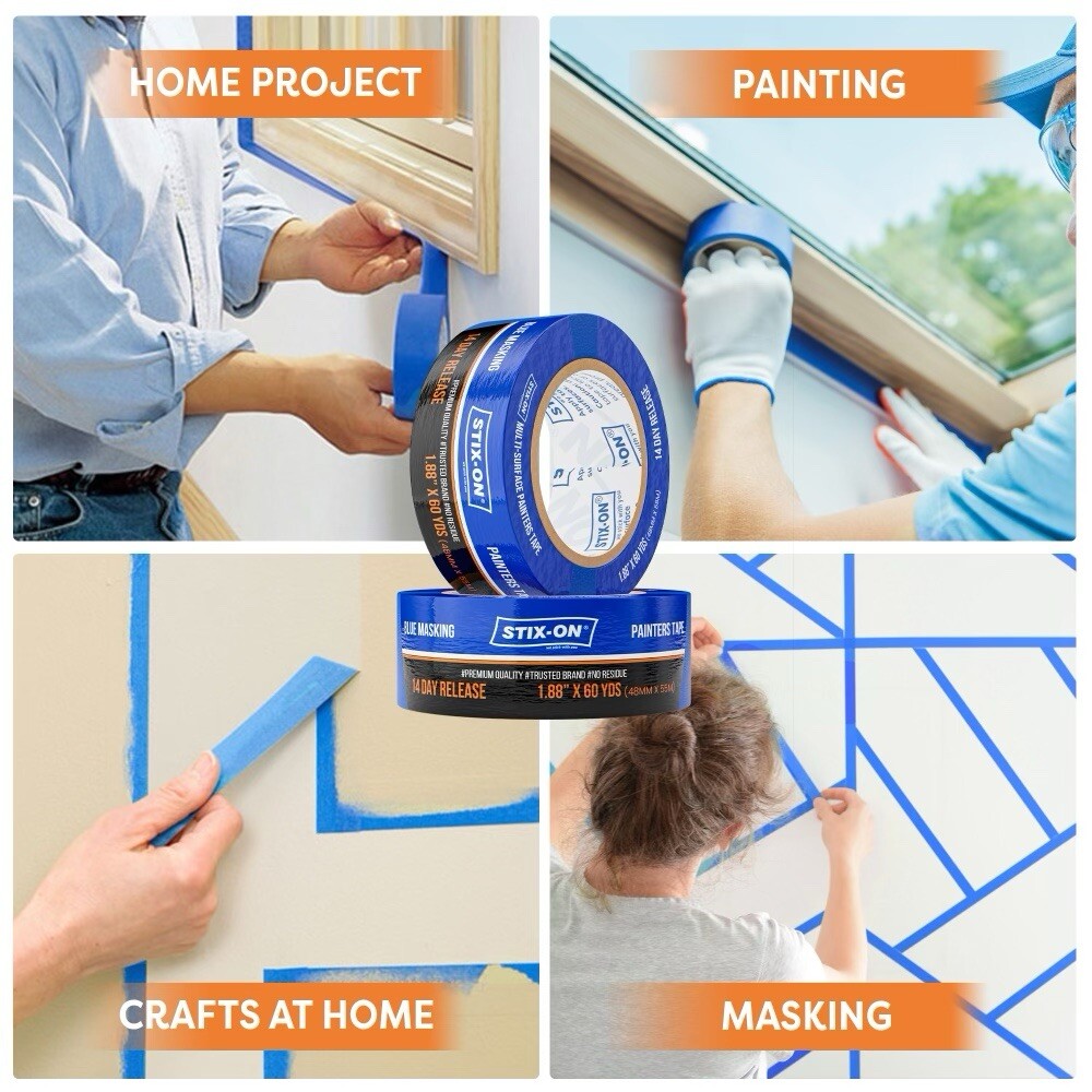STIX-ON 24 Rolls 2”x60 Painter’s Tape Blue Masking Rolls 1.88 inch x 60 yds