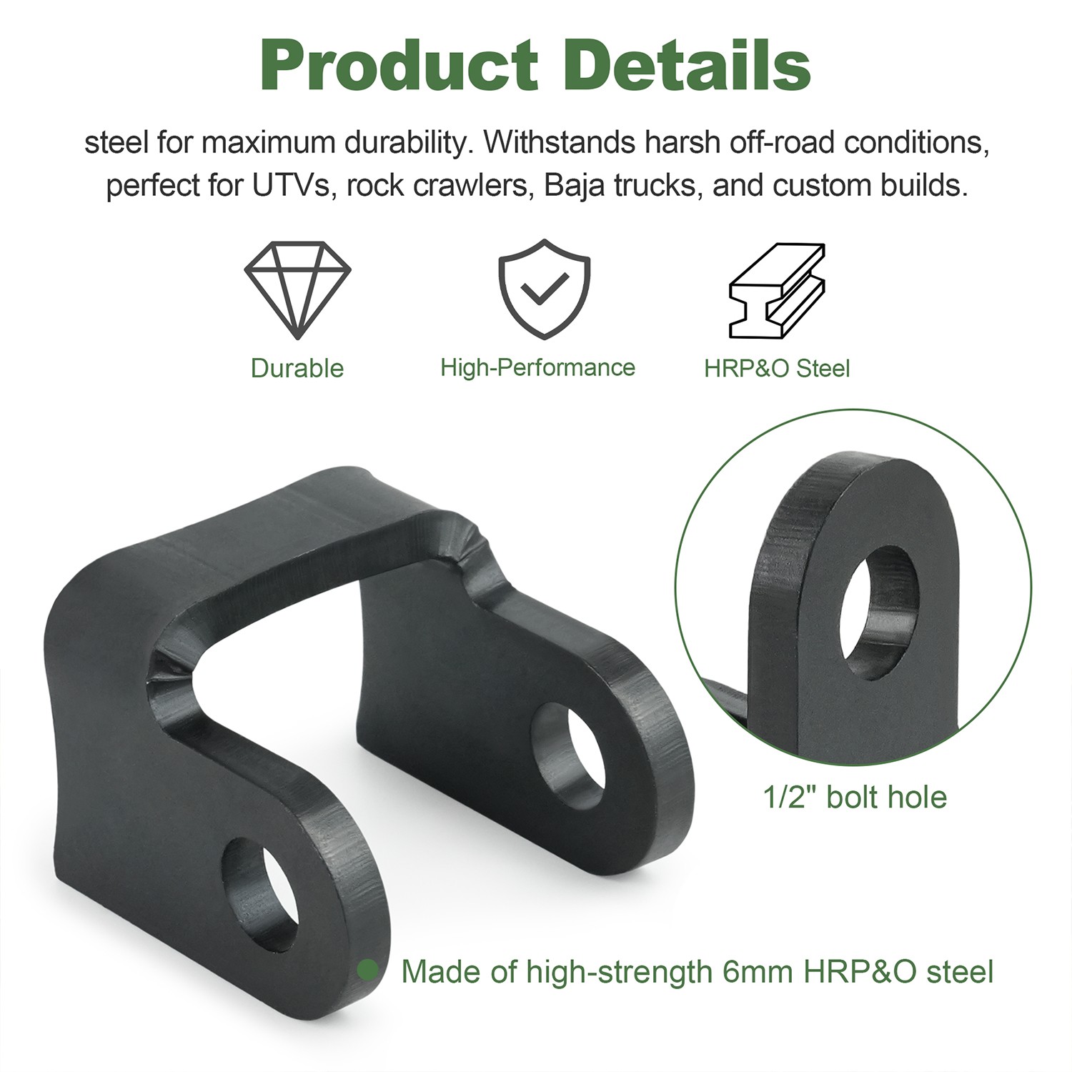Set of 2 Shock Mount Brackets – 6mm Steel, 1/2″ Bolt Hole, Fits 1.75″–3″ Tube